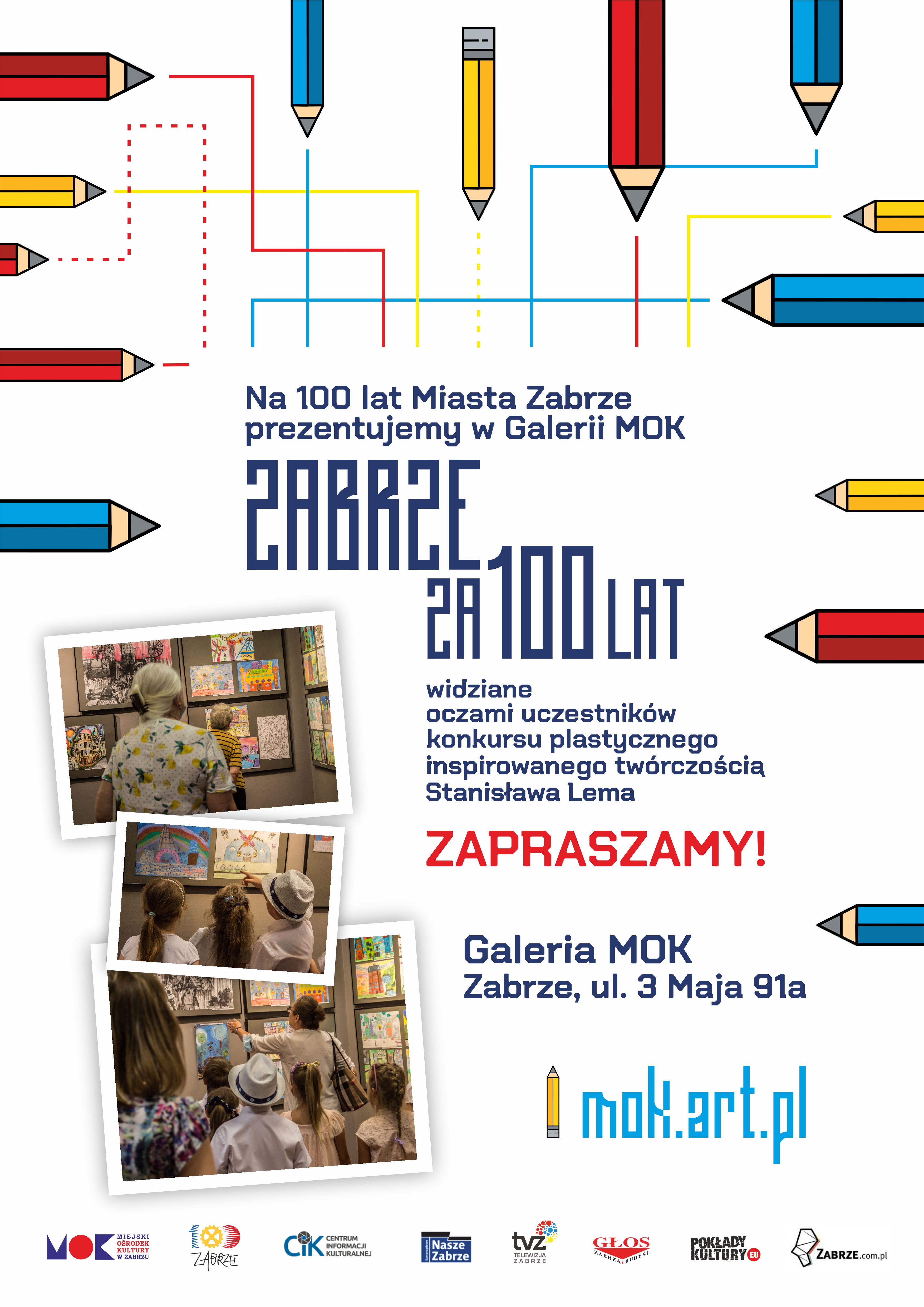 plakat z kolorowymi kredkami promujący wystawę prac zgłoszonych na konkurs 